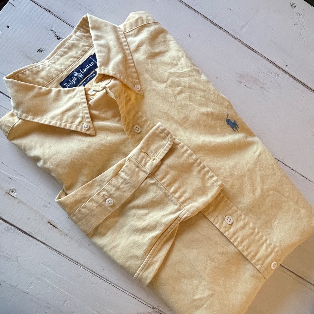 Ralph Lauren Mens Yellow Long Sleeve Button‎ Down Shirt Pony Logo L
